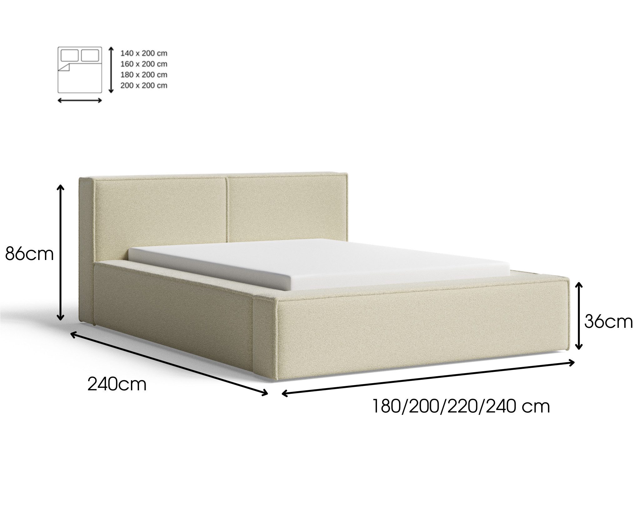 Chilly Möbel Polsterbett Bouclé Stoff mit Stauraum und Hubfunktion Holzrahmen (Boxbett ohne Matratze in vielen Farben, 140x200 160x200 180x200 200x200cm), gepolstertem Kopfteil Bettkasten modern