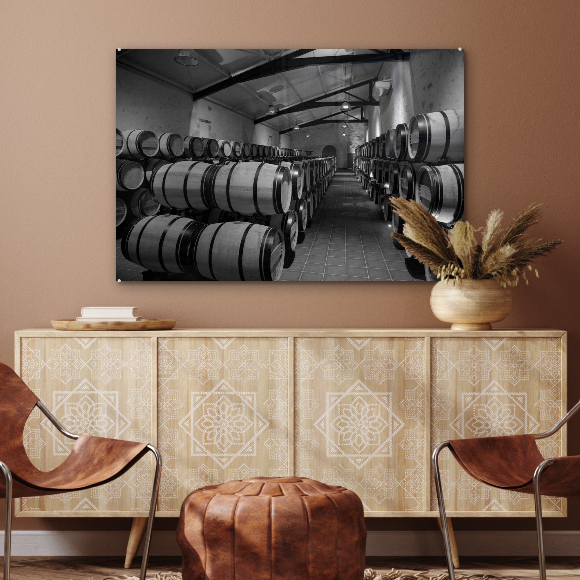 (1 die auf St), in Blick Bordeaux, Wohnzimmer Acrylglasbild & Acrylglasbilder Weinkeller Weinfässer -, einem Frankreich Schlafzimmer MuchoWow in