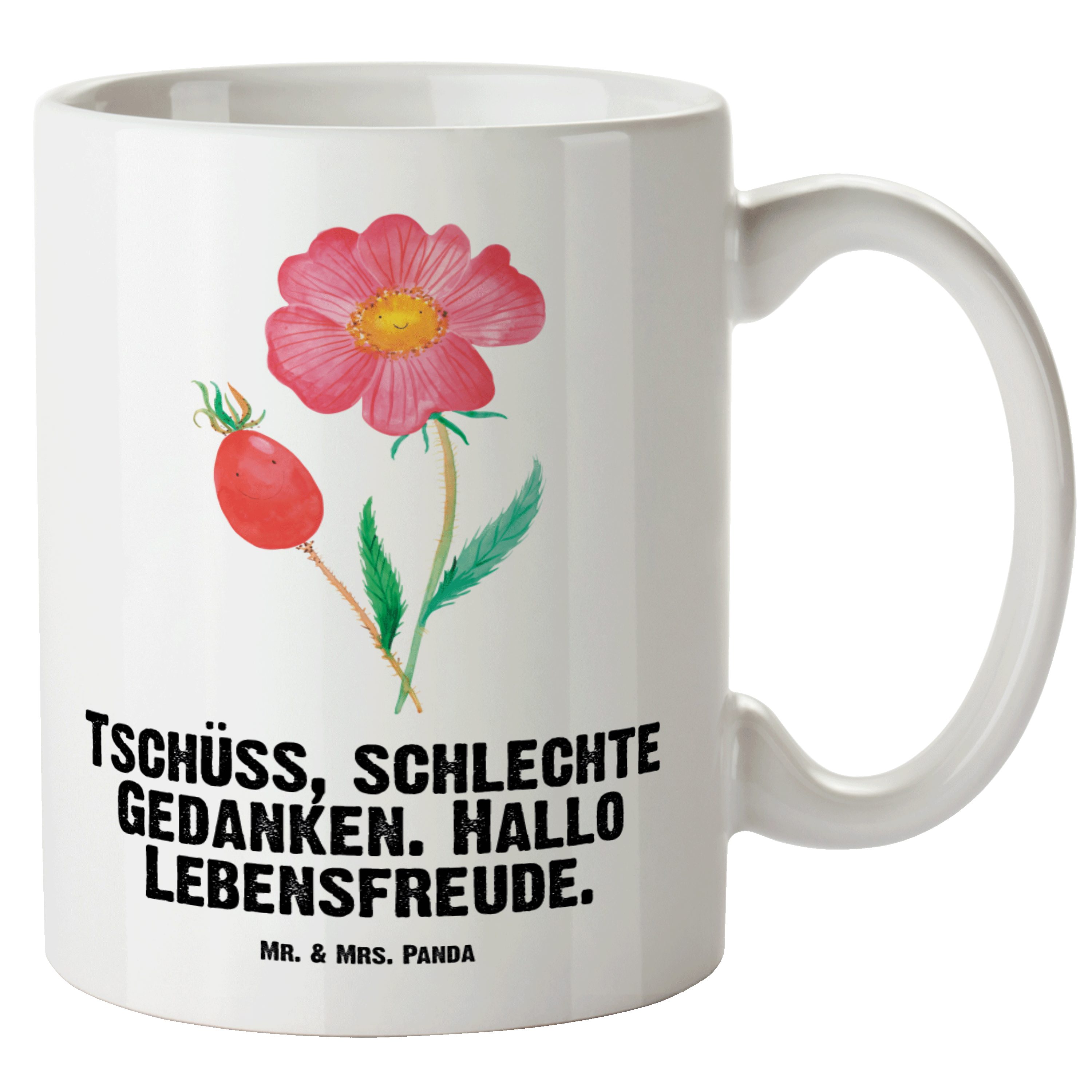 Mr. & Mrs. Panda Tasse Hagebutte - Weiß - Geschenk, Blumen Deko, XL Tasse, XL Becher, Blumen, XL Tasse Keramik