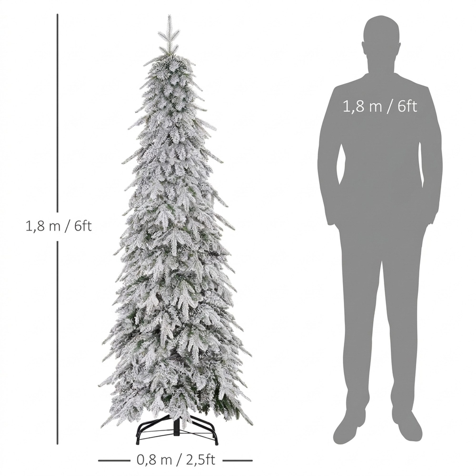 HOMCOM Künstlicher Weihnachtsbaum Christbaum mit Aufbewahrungstasche Stahlfuß, Fichte, Beschneite Optik; schlank; Auto-Öffnung