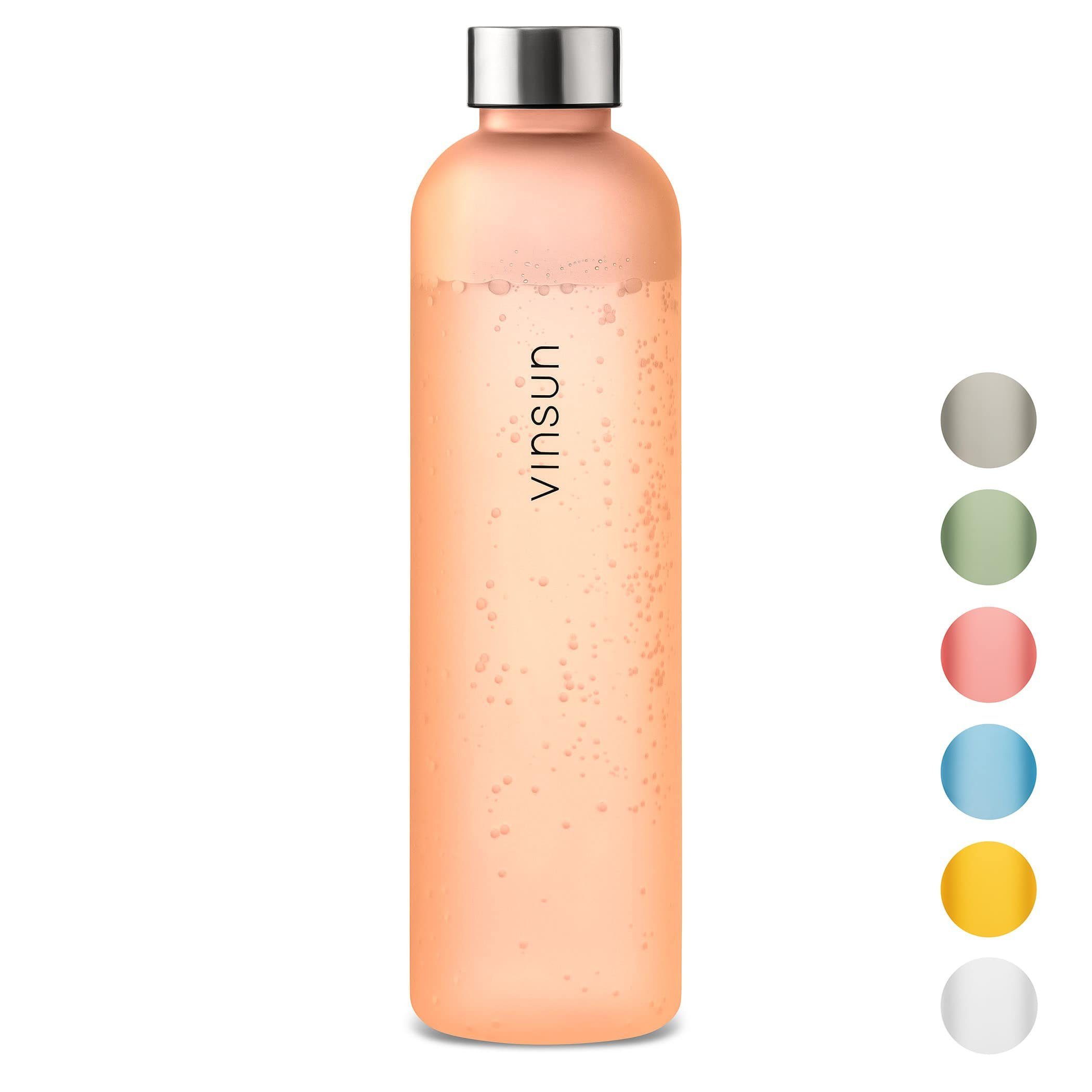 Vinsun Trinkflasche Trinkflasche 1L - Kohlensäure geeignet - Orange Transparent, BPA frei, bruchsicher, Geruchs- und Geschmacksneutral, auslaufsicher