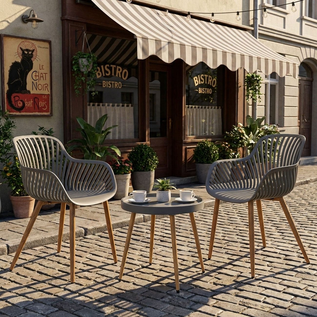 Progarden Sitzgruppe Modernes Bistro-Set 3-tlg: Graue Garten-Sitzgruppe für den Balkon, (3-tlg), Nachhaltig und umweltfreundlich