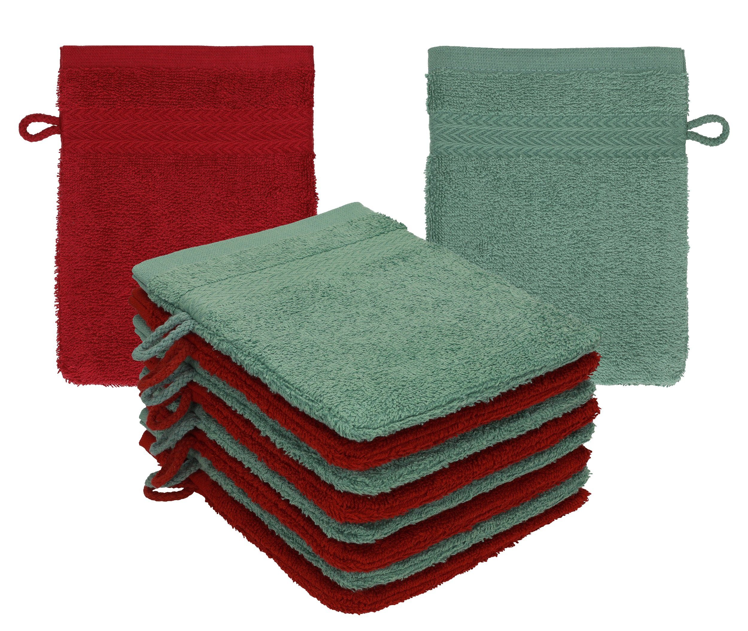Betz Waschhandschuh 10 Stück Waschhandschuhe Premium16x21 cm Farbe rubinrot-tannengrün, (Set), mit Aufhänger