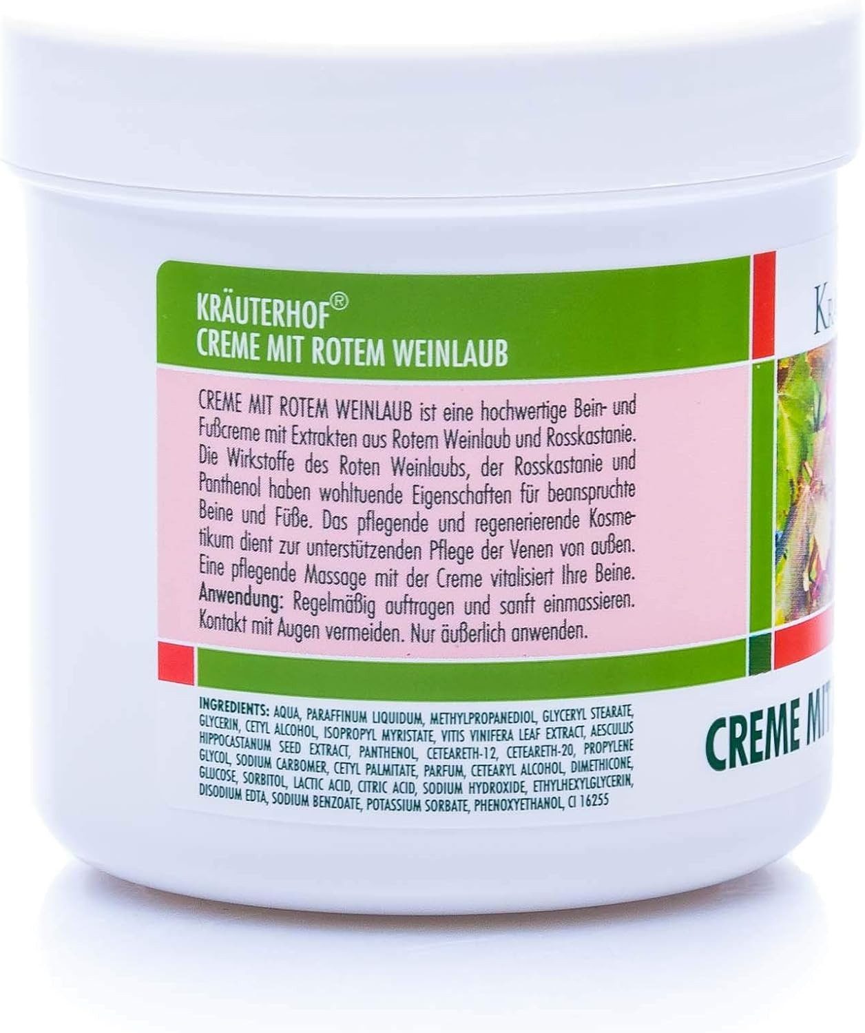 Kräuterhof Handcreme 1x Kräuterhof® Creme mit Rotem Weinlaub (250ml), 1-tlg., Bein- und Fußcreme mit Extrakten aus Rotem Weinlaub & Rosskastanie