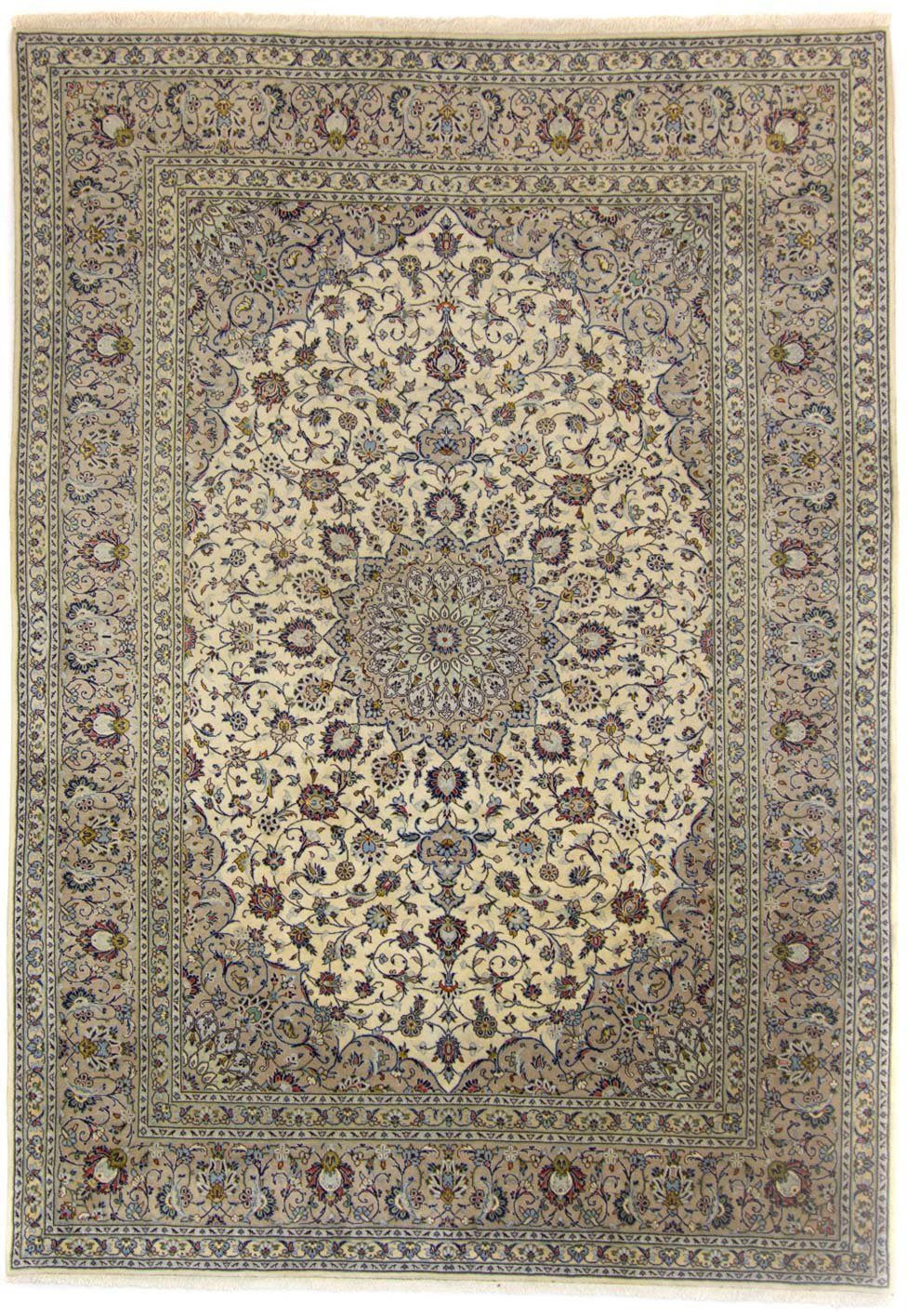 Wollteppich Keshan Medaillon Beige chiaro 350 x 250 cm, morgenland, rechteckig, Höhe: 10 mm, Unikat mit Zertifikat