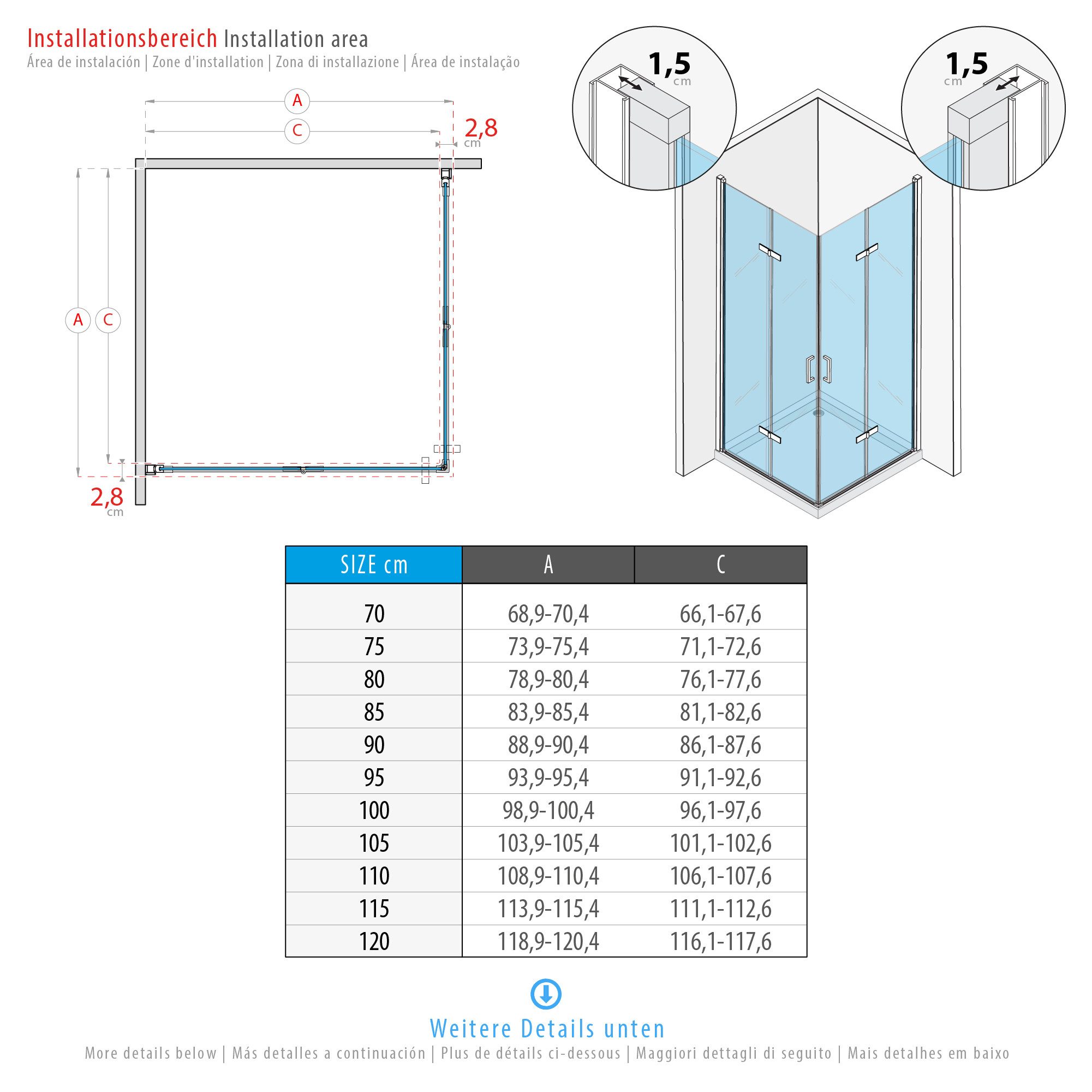 i-flair Eckdusche Falttür Duschkabine MATILDE aus durchsichtigem 6 mm Sicherheitsglas, BxT: 70x70 cm, Einscheibensicherheitsglas, ohne Duschtasse, mit hochwertigen Aluminiumprofilen in silber, ebenerdiger Einbau möglich, mit Falttüren