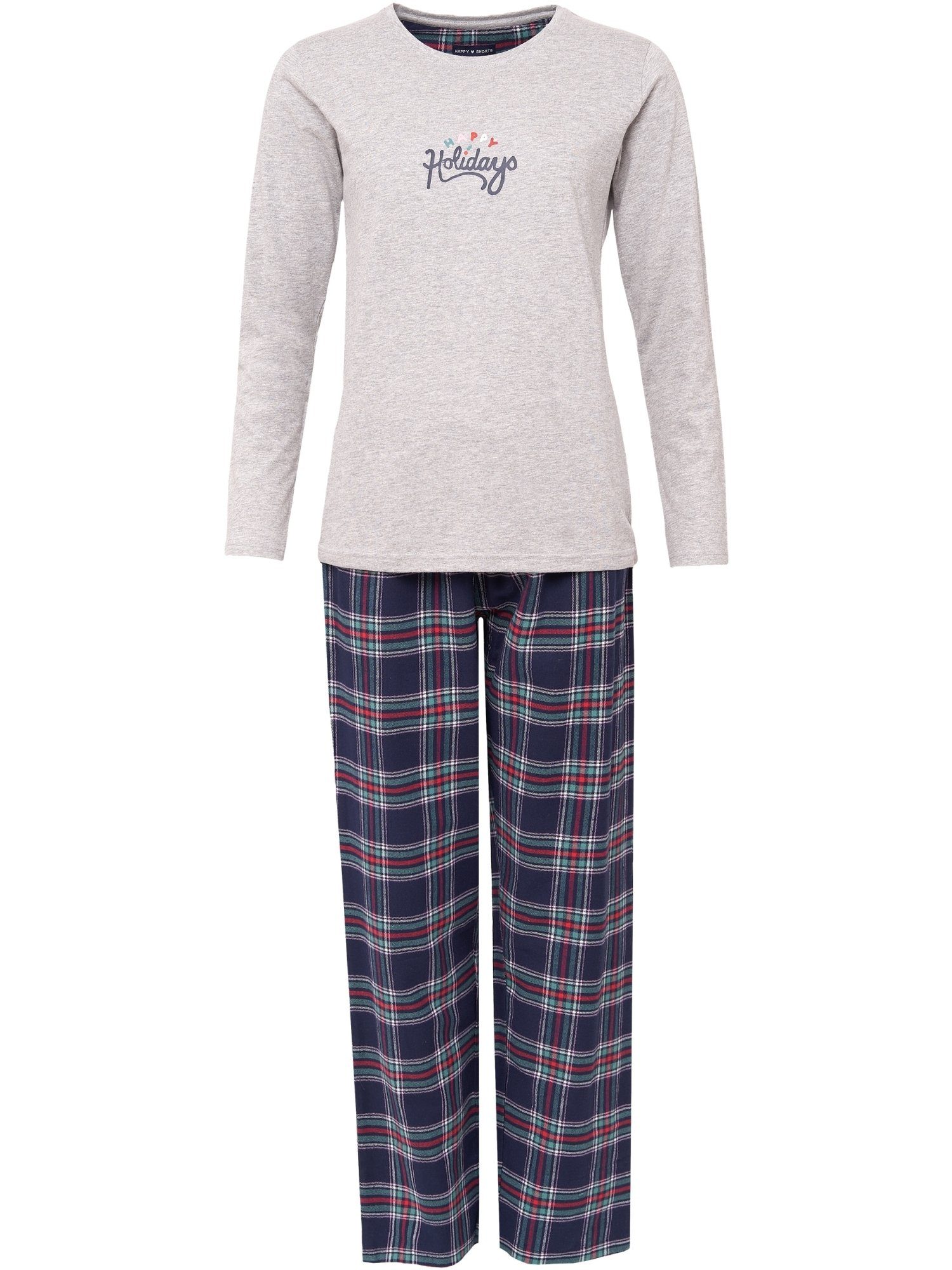 Xmas tlg) Pyjama (2 schlafanzug checkgreymel HAPPY schlafmode SHORTS bequem