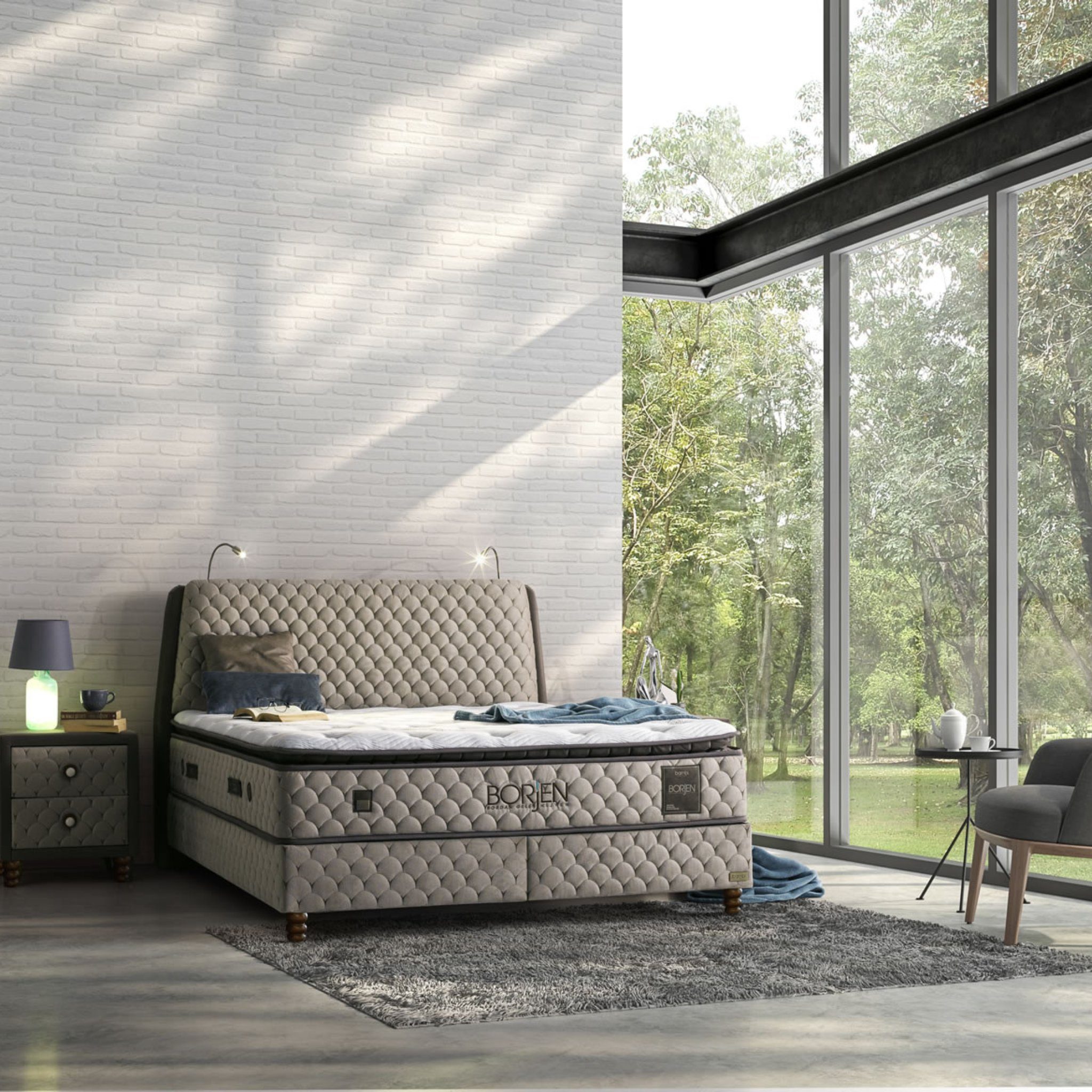 Bambi Bett inkl. Matratze Boxspringbett 180x200 - 90x200 Borjen (Doppelbett, Polsterbett mit Kopfteil)