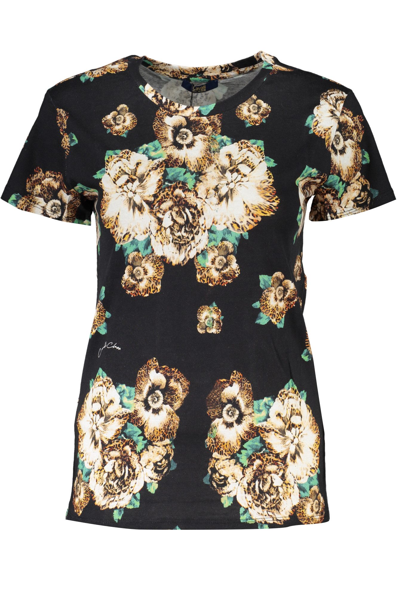 Cavalli Class T-Shirt Elegantes Schwarz: Kurzärmliges Damen T-Shirt mit