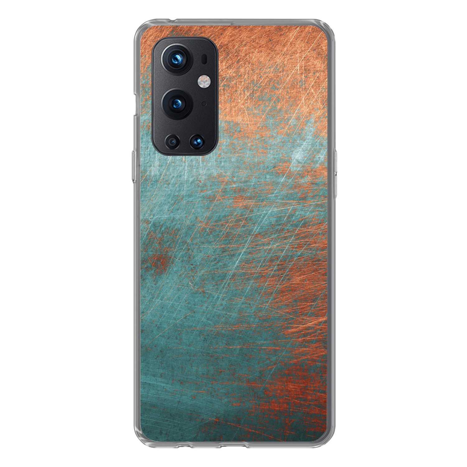 MuchoWow Handyhülle für OnePlus 9 Pro Metall - Rost - Bronze - Blau - Abstrakt - Struktur, Phone Case, Silikon, Schutzhülle Dünn