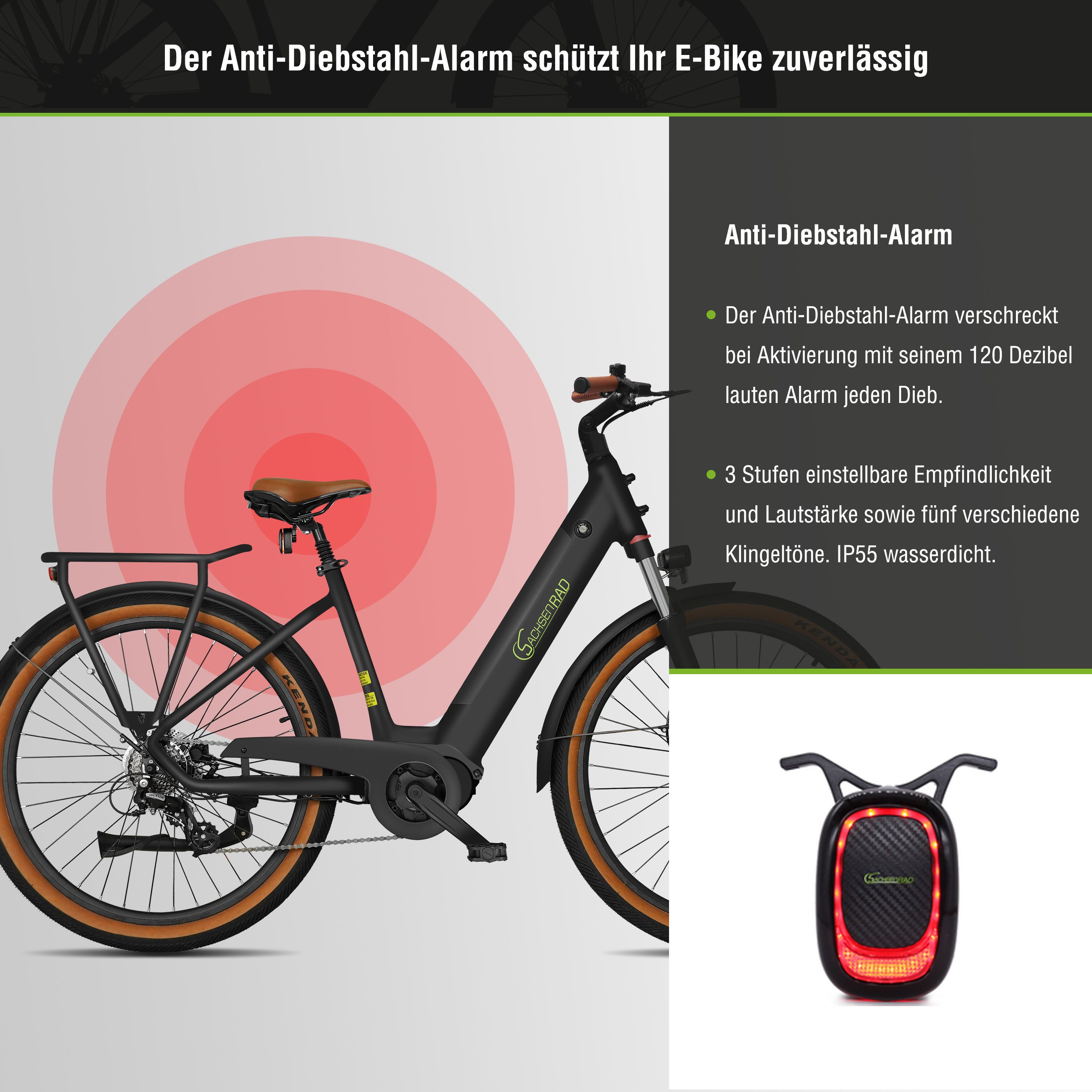 SachsenRAD E-Bike Cityrad C5 mit Diebstahlsicherung, 7 Gang Shimano 7SP TOURNEY TY300 Schaltwerk, Kettenschaltung, Mittelmotor, 470 Wh, (Tiefeinsteiger), TFT Fa – Bild 4 von 5