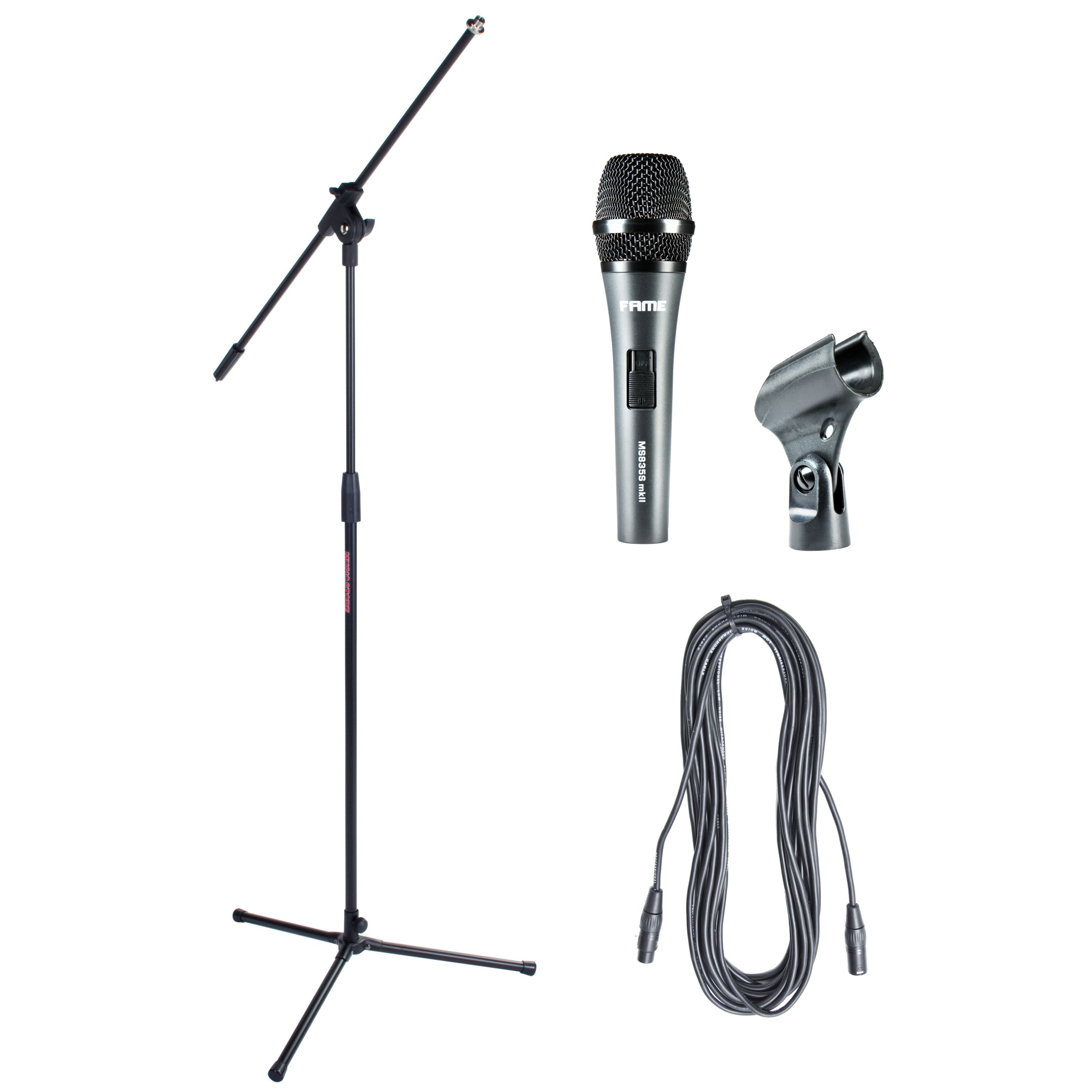 FAME Mikrofon (Audio MS 835S MKII Basic 3 Vocal Gesang Mikrofon Set Dynamisches Handmikrofon mit Nierencharakteristik Mikrofonständer 5m XLR Kabel Live-Auftritte Studioaufnahmen), Audio MS 835S MKII, Dynamisches Handmikrofon, Vocal Gesang Mikrofon