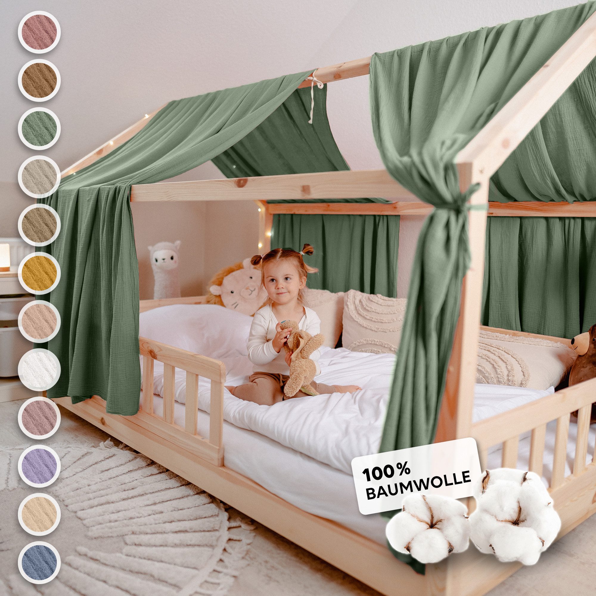 lilimaus Betthimmel Hausbett Himmel 2er-Set aus 100% Musselin - für Kinderbett (1-tlg), Set mit 2 abgestimmten Stoffbahnen - weich & schnell montiert