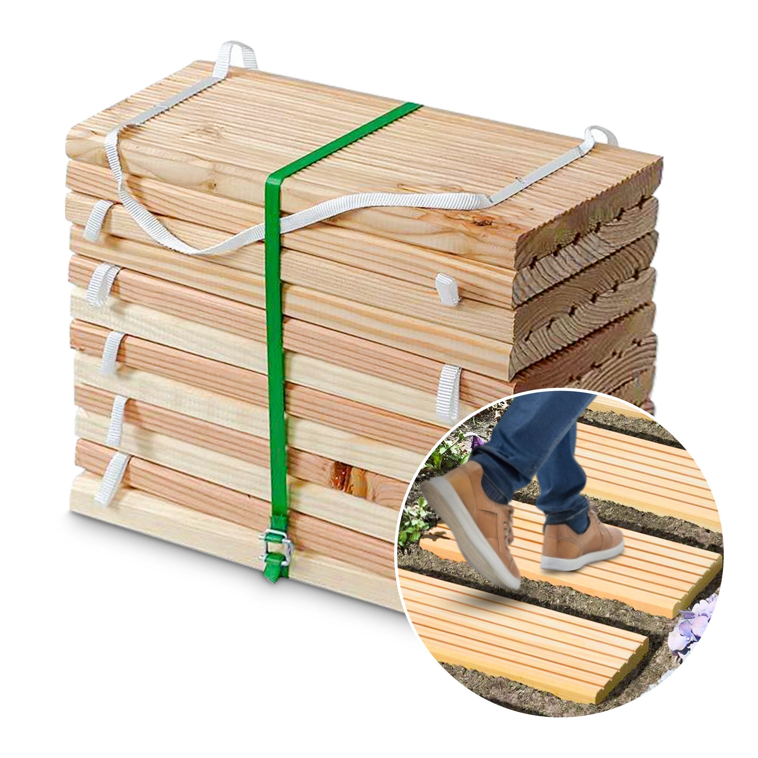 Gartenwelt Riegelsberger Holzfliesen Rollweg aus Lärche Gartenweg Holztritte Terrasse Dielen