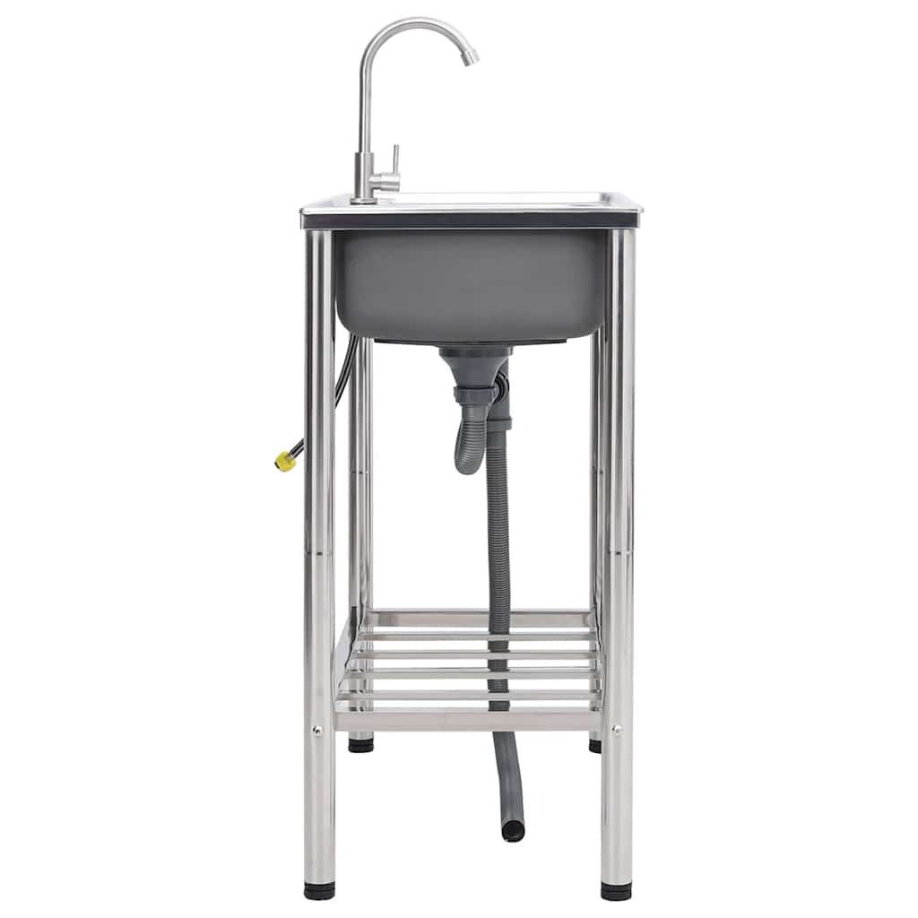 vidaXL Granitspüle Camping-Spüle mit Doppelbecken und Wasserhahn Edelstahl, 42/76 cm – Bild 3 von 5