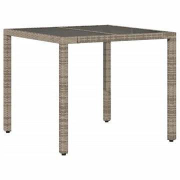 vidaXL Garten-Essgruppe 3-tlg. Garten-Essgruppe mit Kissen Grau Poly Rattan und Glas, (3-tlg)