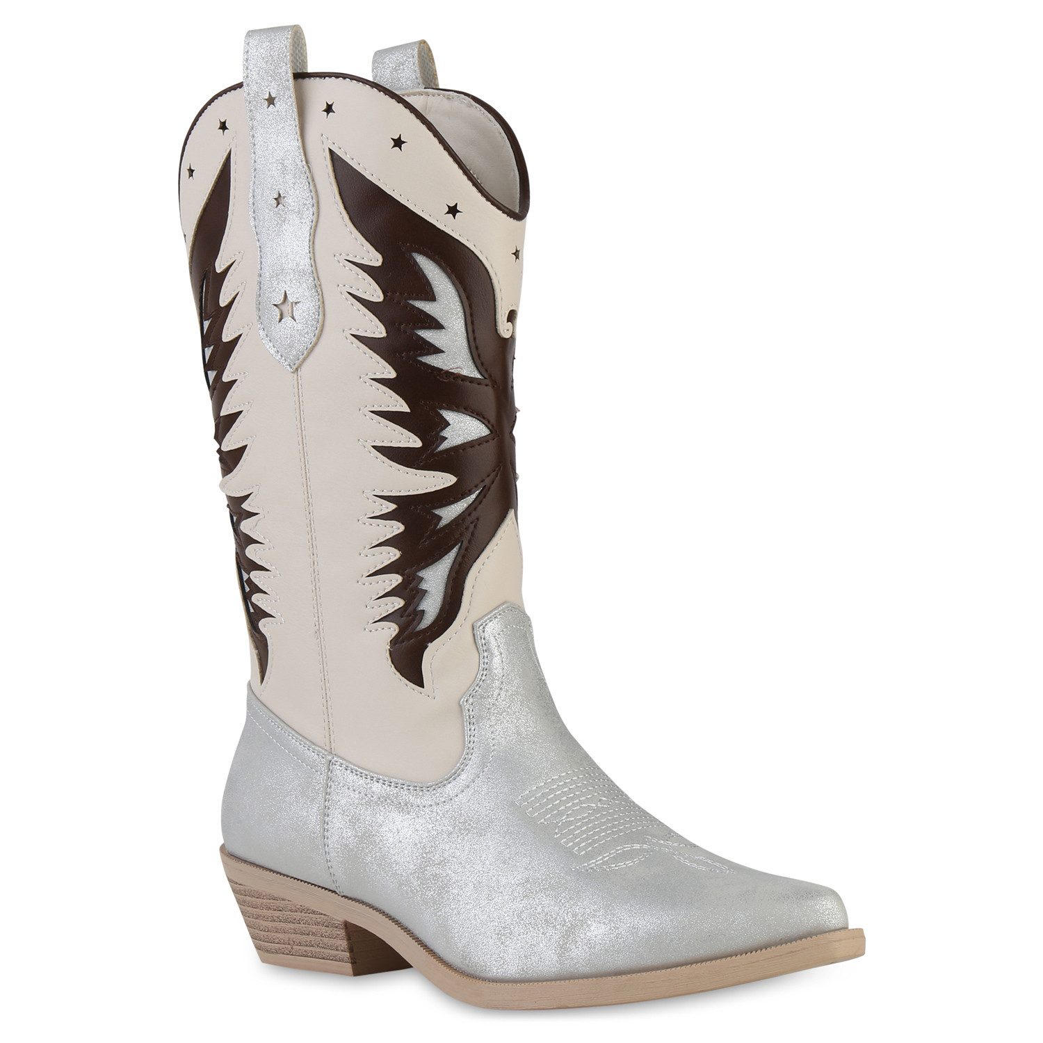 VAN HILL 841113 Cowboystiefel Damen Cowboystiefel Stiefel Spitze Holzoptika günstig online kaufen