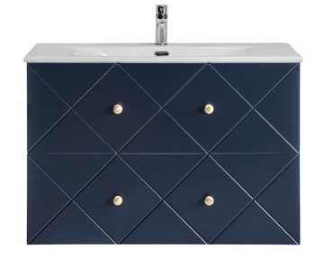 einfachgutemoebel Waschtisch-Set Badezimmer Set 2-teilig BLUMOND 90cm, Einbau-Waschbecken, Dark Blue, (Badmöbel Set, 1-St., Badmöbel Waschtisch-Set 3-teilig)