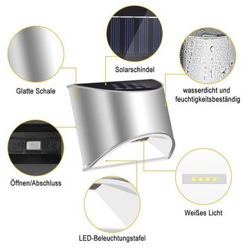LETGOSPT LED Solarleuchte Edelstahl Solarleuchten für Außen Wandlampen IP65, LED fest integriert, Tageslichtweiß, Stainless Steel Sicherheitswandleuchte Solarleuchte