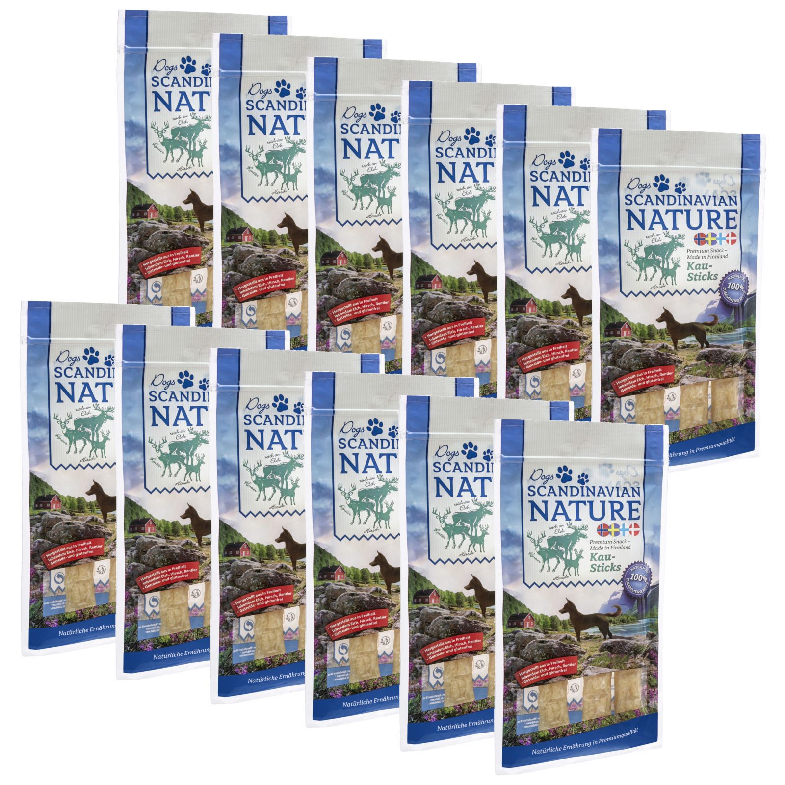 Scandinavian Nature Dogs mit Wild, 12x 45 g, Kausticks für Hunde, 540g