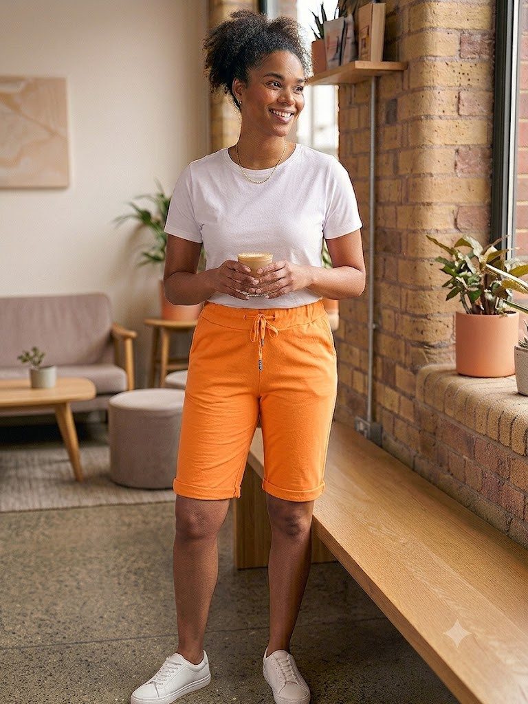 simaranda Bermudas Damen Sweat Bermuda 27 40-44 Orange – Bild 2 von 5