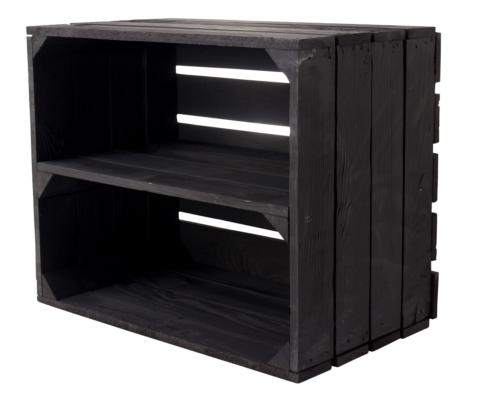 Kistenkolli Altes Land Allzweckkiste Holzkiste Johanna in schwarz mit Mittelbrett längs (Spar-Set, 1er Set)