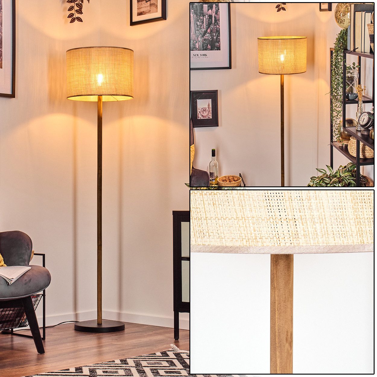 hofstein Stehlampe Stehlampe im skandinavischen Design aus Papiergeflecht/Stoff, ohne Leuchtmittel, Boho-Style mit Schirm, Ø 40cm, E27, mit Fußschalter