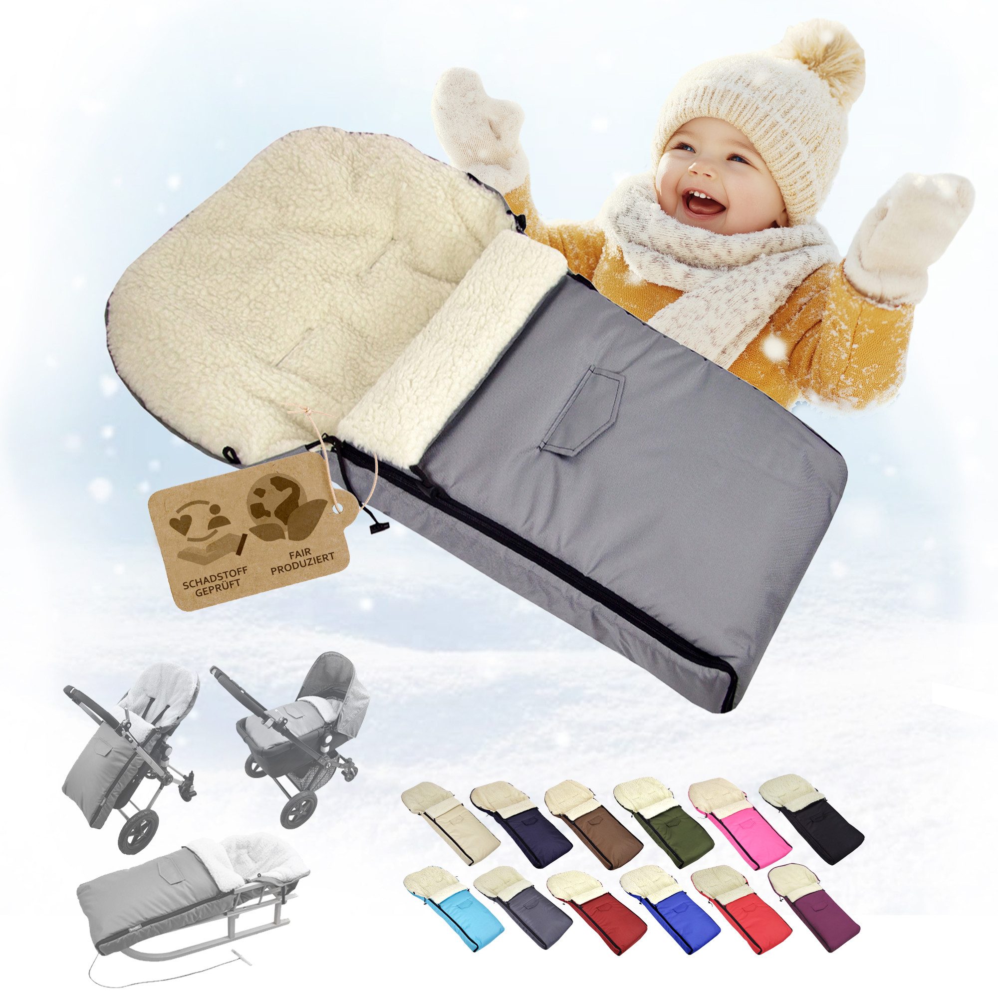 BambiniWelt by Rafael K. Fußsack Winterfußsack Babyfußsack Fußsack Kinderwagen Wolle universal 90cm, universal von BambiniWelt by Rafael K.