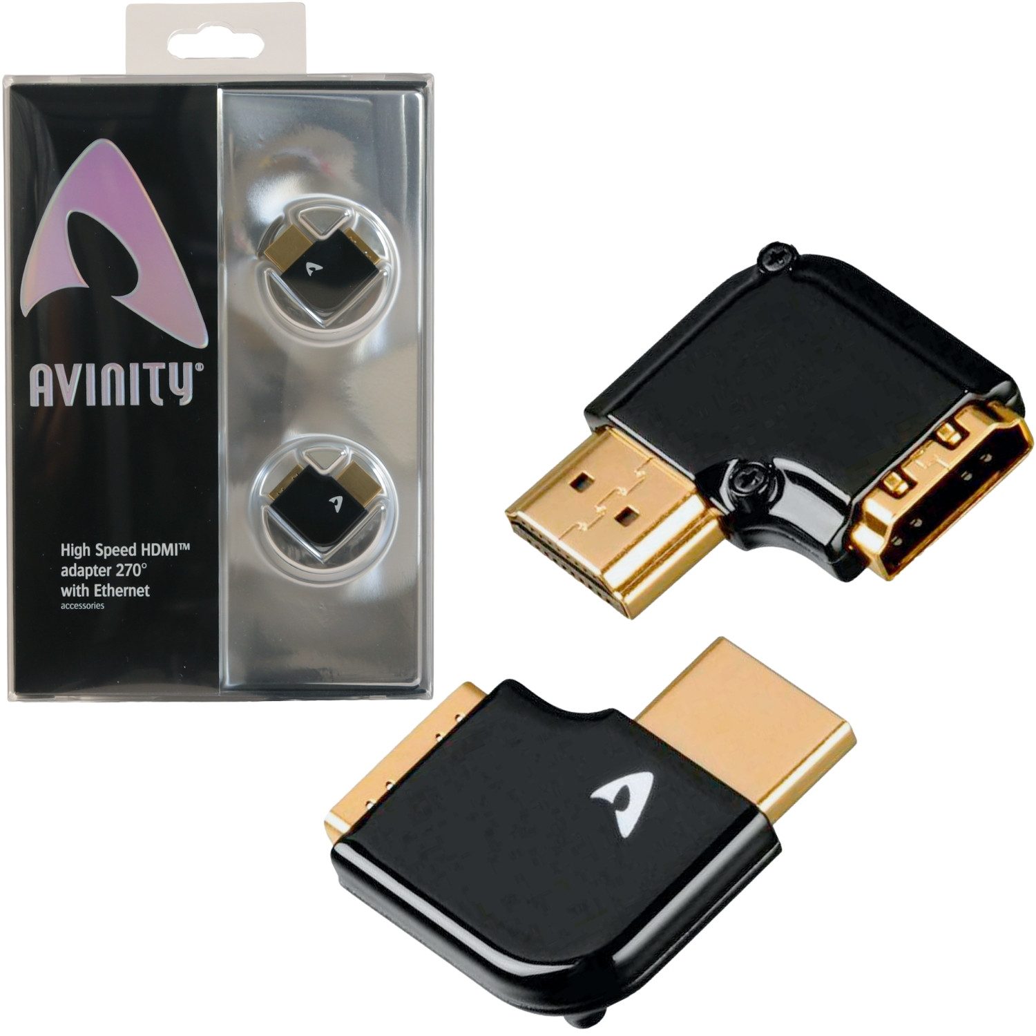 AVINITY 2er Set HDMI Winkel-Adapter Rechts + Links 90 Grad HDMI-Adapter HDMI zu HDMI, 270° 90° Winkeladapter HDMI 2.0b TV 8K 4K UHD Full HD Winkelstecker
