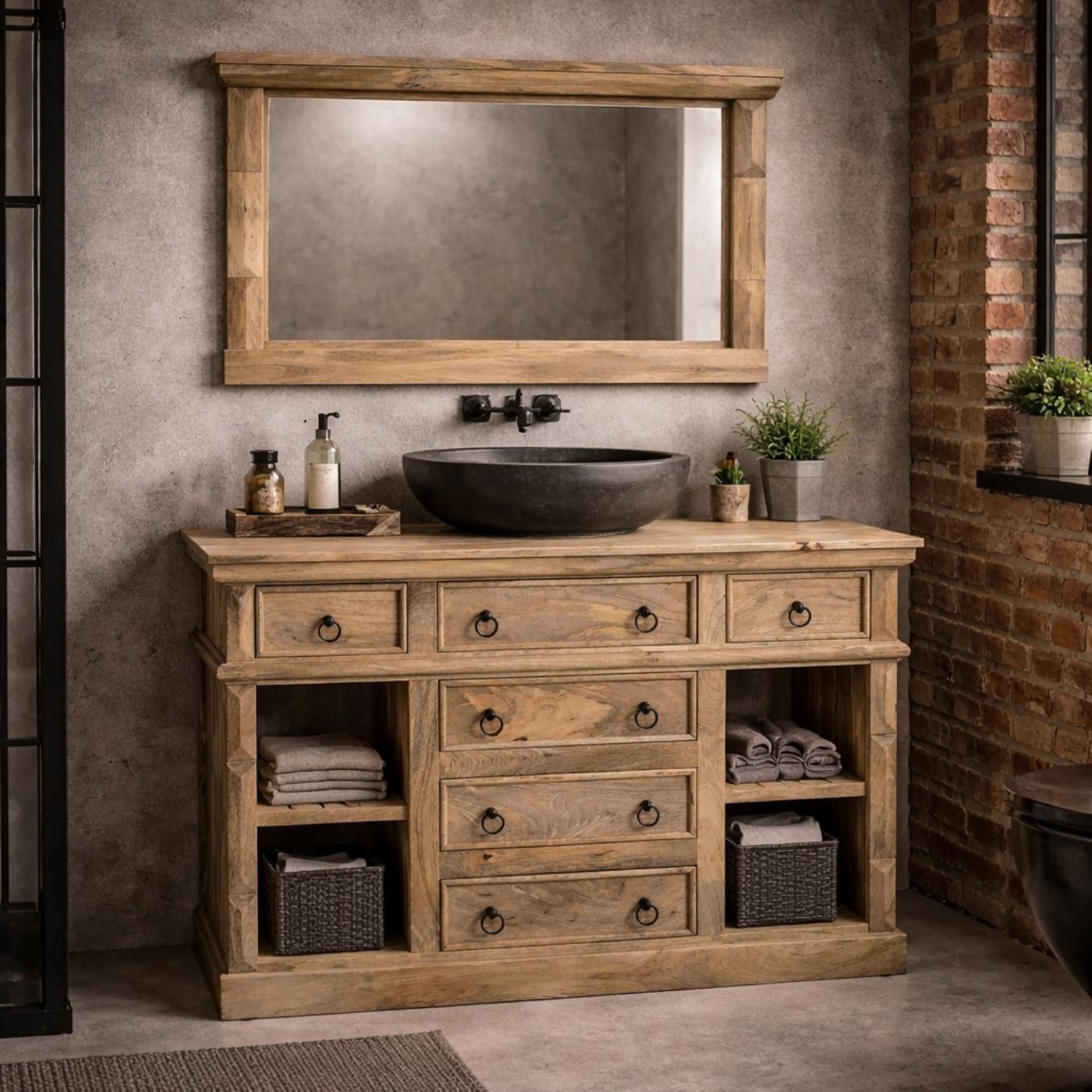 baario Waschtisch Waschtisch PAZIN ohne Becken, mit Unterschrank Badmöbel Vintage Landhaus Antik Design