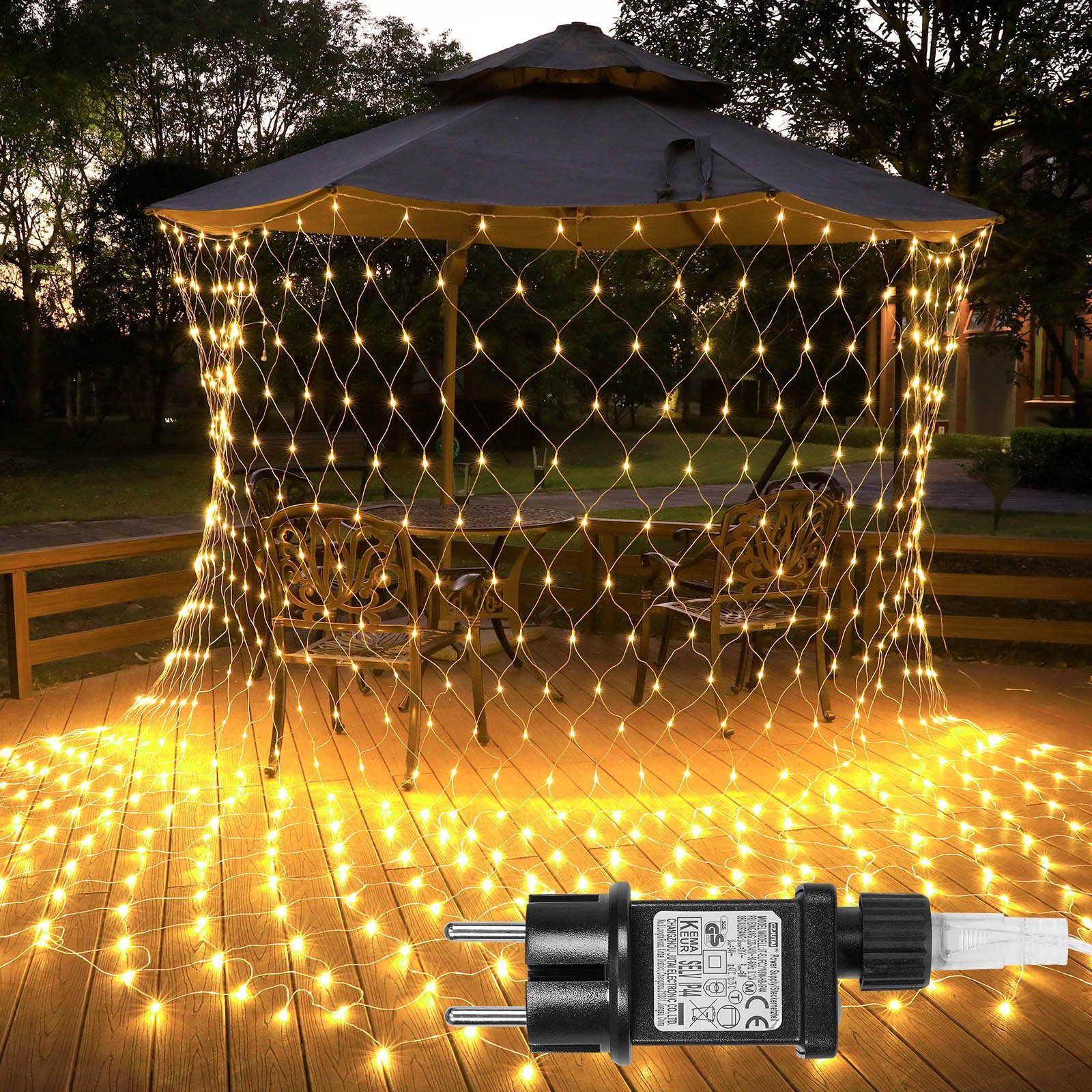 Rosnek LED-Lichternetz 31V, 8 modi, wasserdicht, Timer, für Gartenzäune Weihnachtsfeier Deko, 2x3M/4x6M; Speicherfunktion