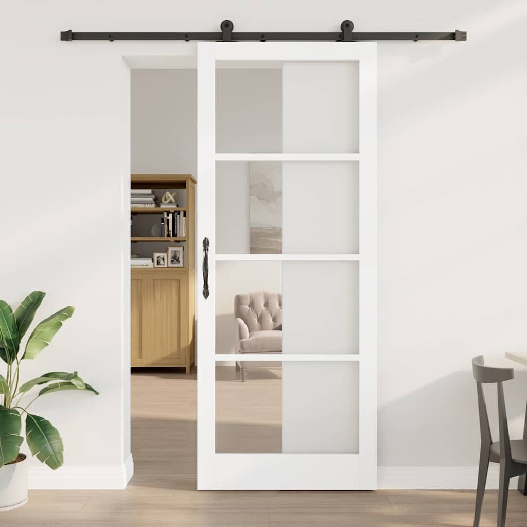 vidaXL Haustür Schiebetür ORKDAL Weiß 93 x 232 cm Massivholz Kiefer und Glas (1-St)