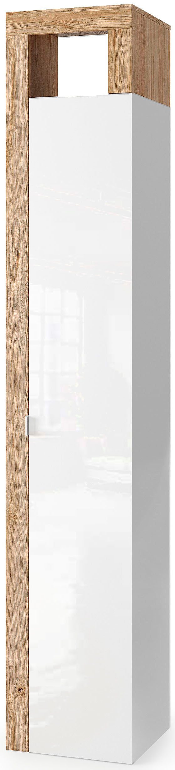 welltime Hochschrank Hamburg Höhe 195 cm, Breite 35 cm, Badezimmerschrank mit 1 Tür, dekorativer Rahmen, offenes Fach, Metallgriff, 5 Einlegeböden