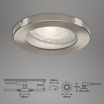 Briloner Leuchten LED Einbauleuchte 7181-032, LED wechselbar, Warmweiß, 3er Set, schwenkbar, IP44, matt-nickel, GU10, 8,5 cm