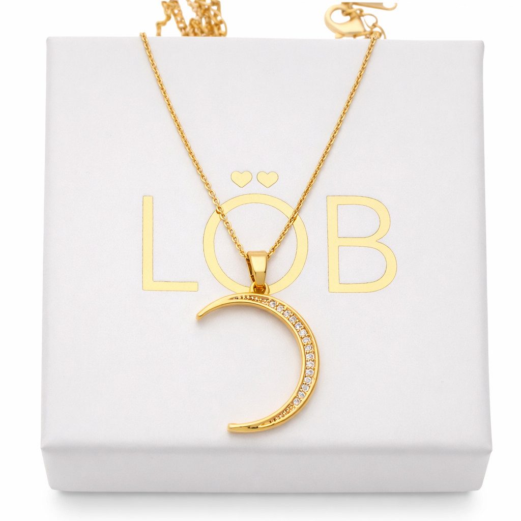 LÖB Kette mit Anhänger 750er Gold vergoldet Halskette Kette Halbmond Anhäng günstig online kaufen