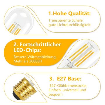 Nettlife LED-Leuchtmittel LED Warmweiss Vintage Glühbirnen T45 Lampe E27 Birnen Edison 4W 2700K, E27, 4 St., Warmweiss