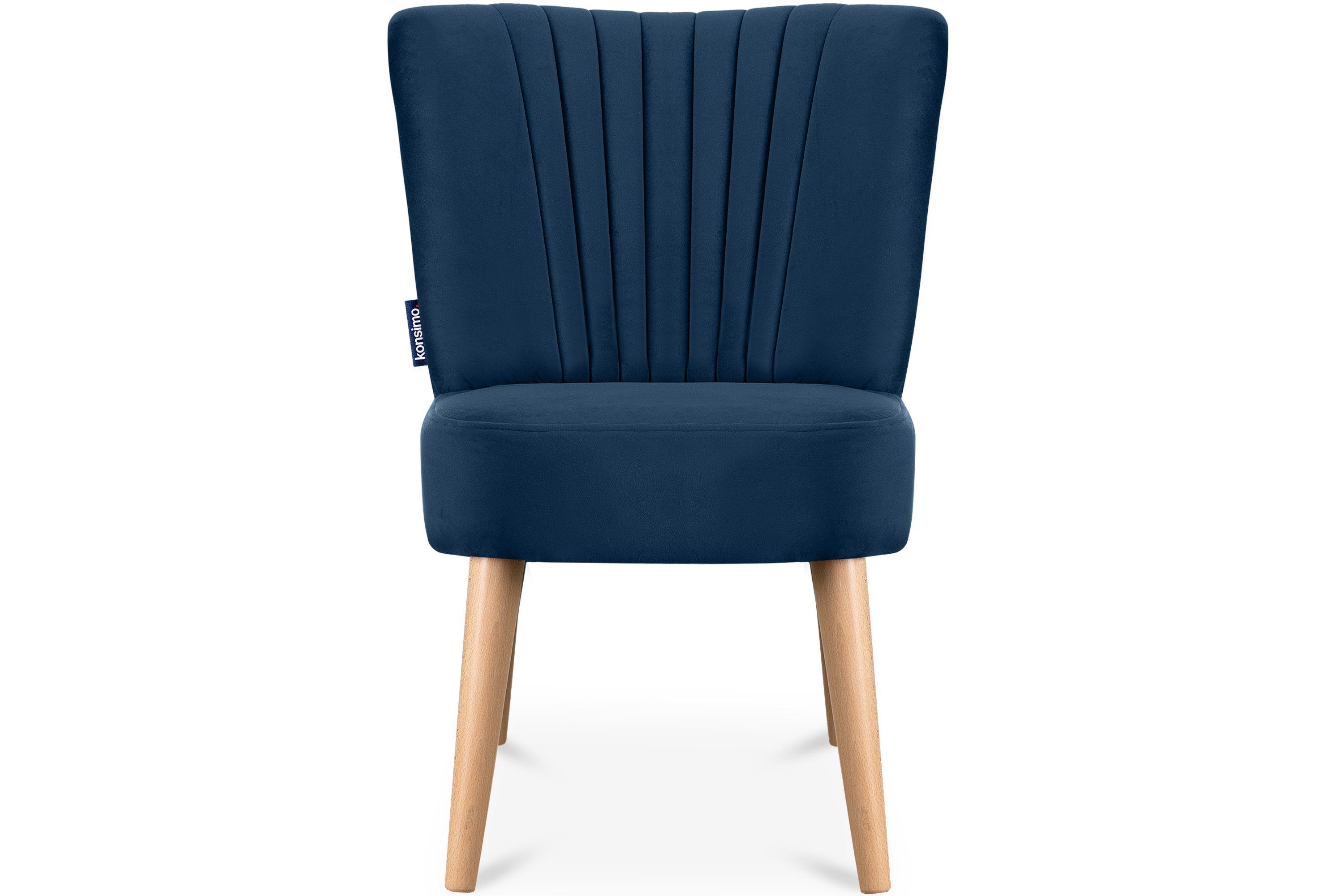Konsimo Cocktailsessel DUCO Sessel, Ziernaht dunkelblau/buche | aus dunkelblau Buche auf Beinen der Rückenlehne, an hohen