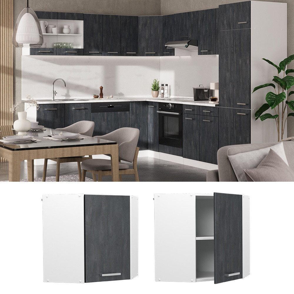 Vicco Eckhängeschrank R-Line, Schwarz Beton/Weiß, 57 cm (1-St)
