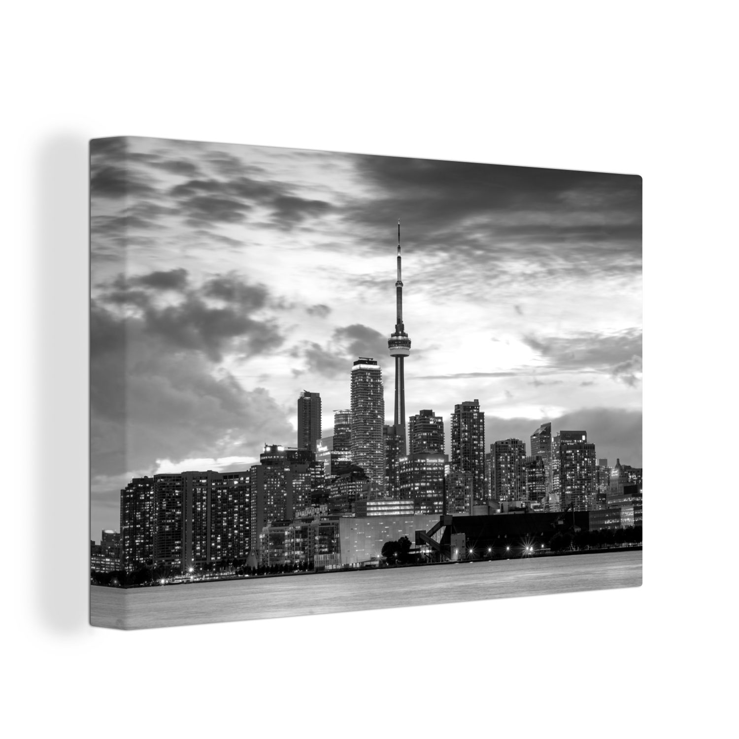 OneMillionCanvasses® Leinwandbild Dämmerungswolken über Toronto in Kanada - schwarz und weiß, (1 St), Wandbild Leinwandbilder, Aufhängefertig, Wanddeko, 30x20 cm