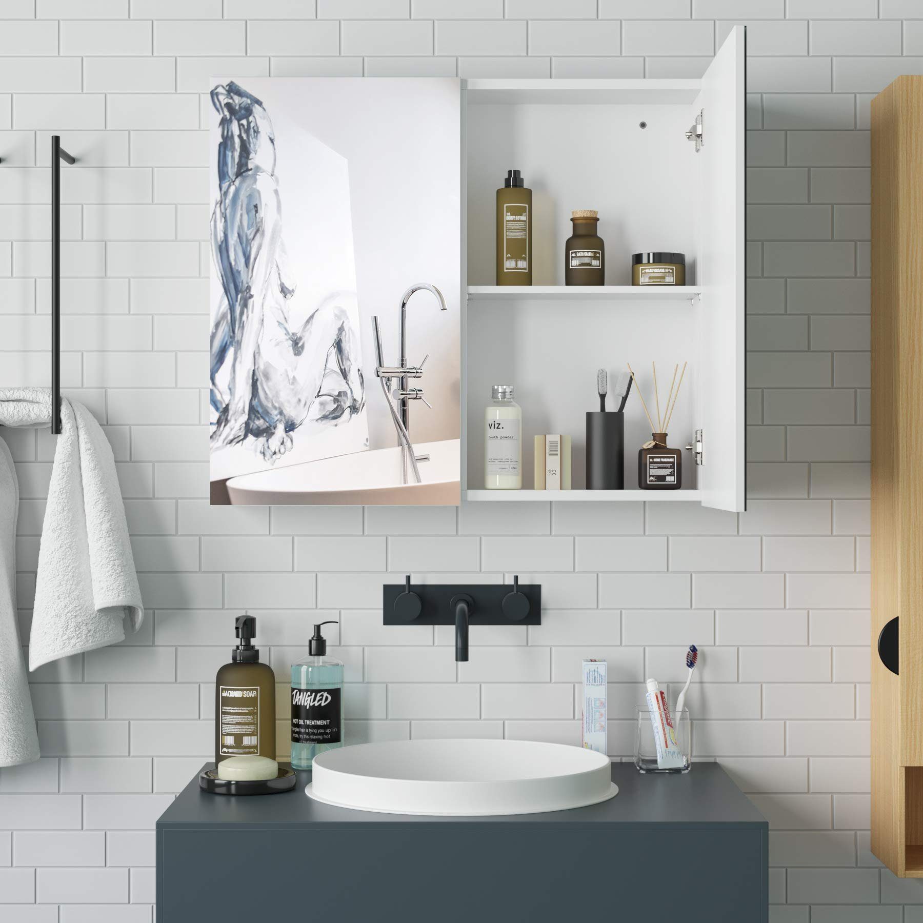 Homfa Spiegelschrank Badezimmerschrank mit 4 Fächern, Breite 70 cm, weiß, H günstig online kaufen