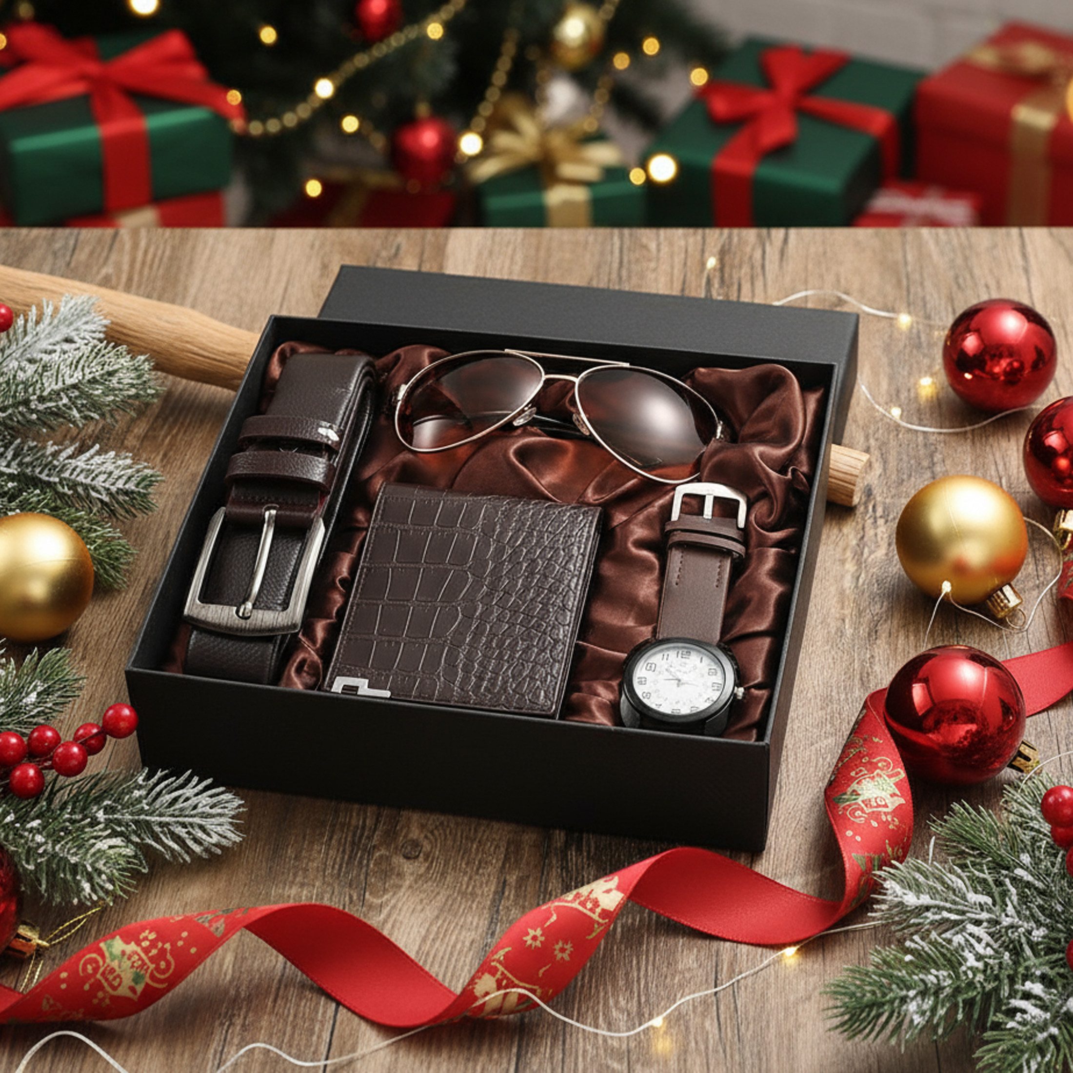 Luckice Geldbörse 4PCS Geschenk für Männer Herrenuhr Gürtel Set (Mann Männer Geburtstag Hochzeitstag Geschenke, Vatertag Geschenkbox,Geburtstagsgeschenk,Weihnachtsgeschenk), Herren Wichtelgeschenk Sets mit Ledergürtel Wallet Watch Gläsern