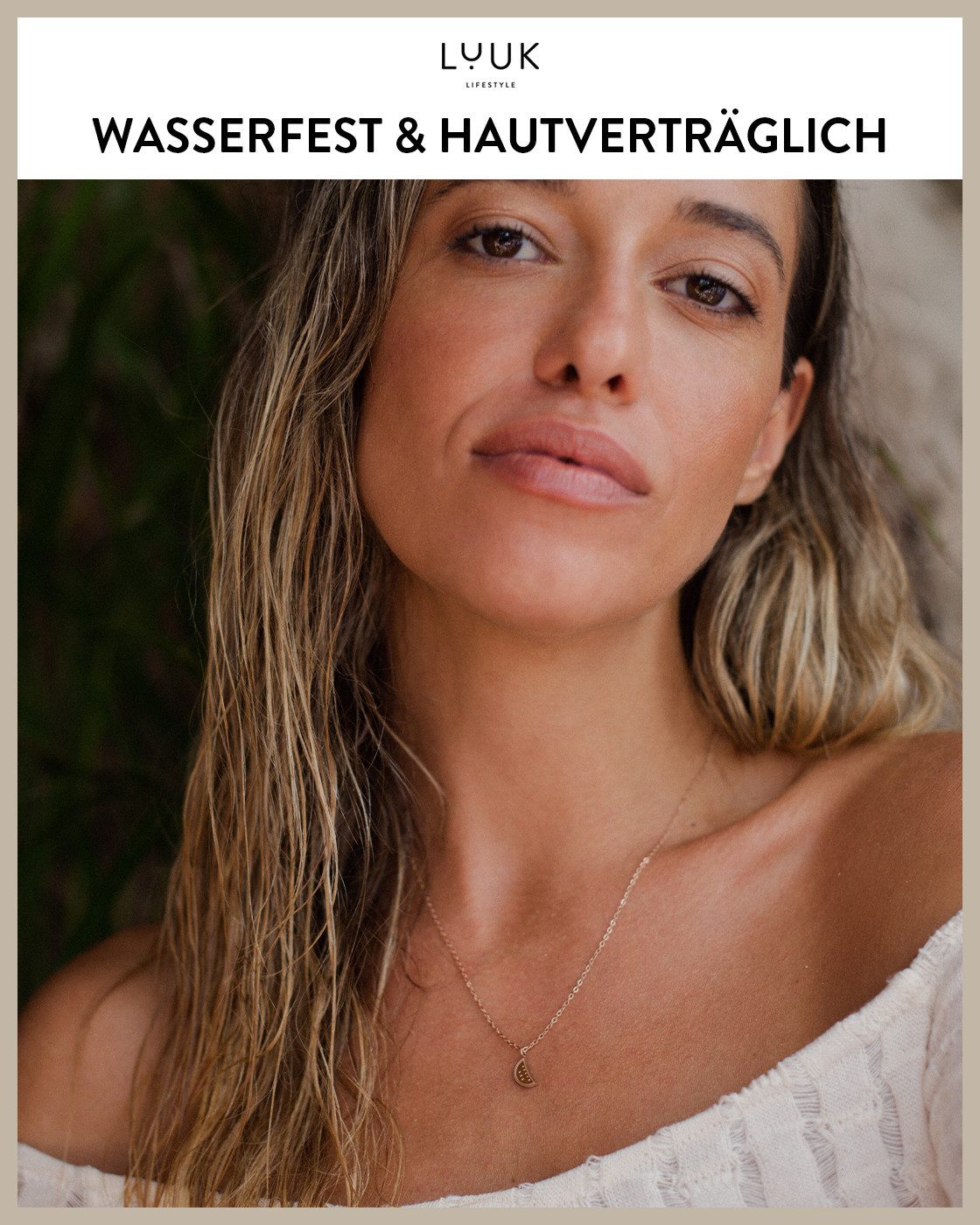 LUUK LIFESTYLE Kette mit Anhänger Wassermelone, mit HAPPINESS Spruchkarte, feminin und wasserfest