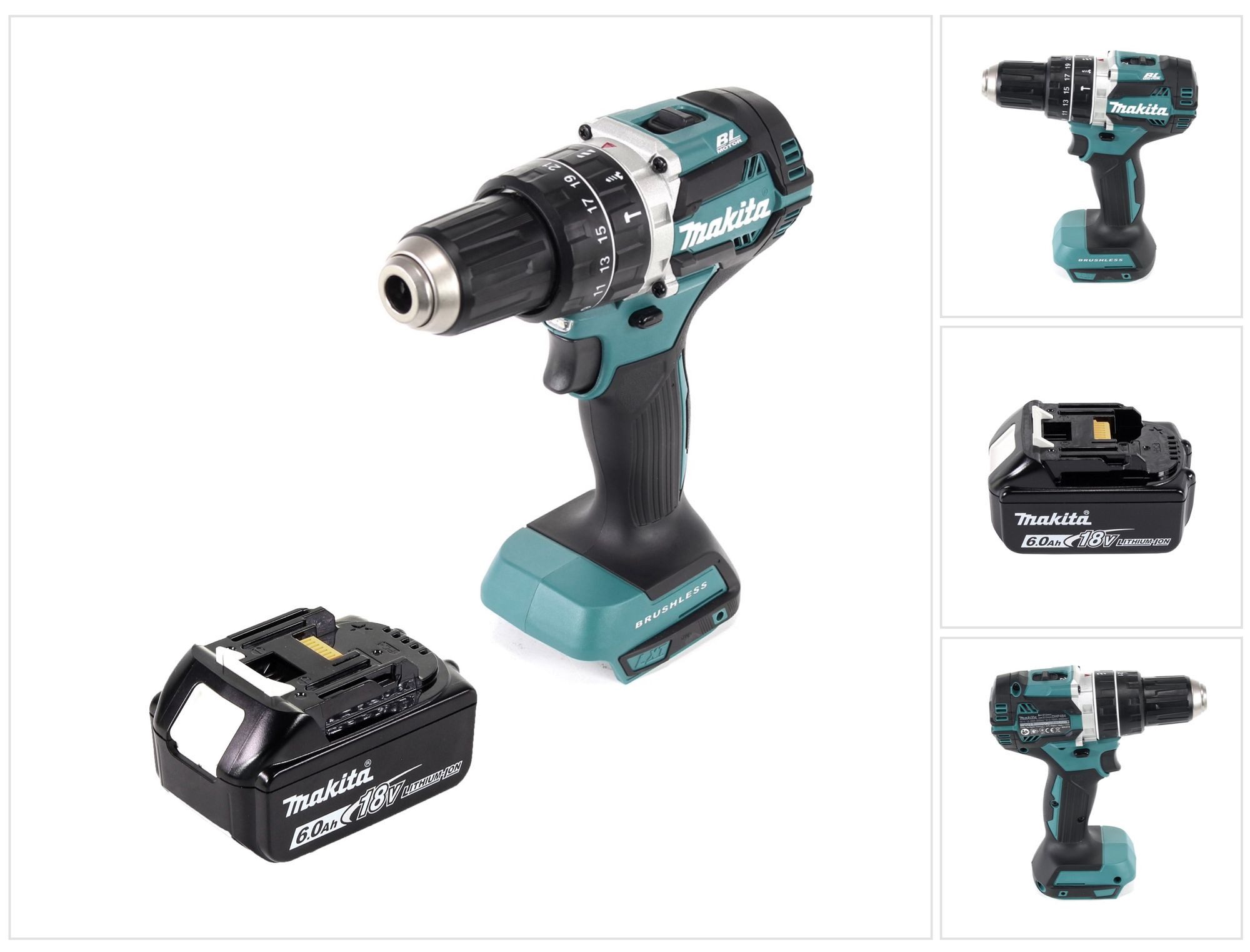 Makita Schlagbohrmaschine DHP 484 G1 Akku Schlagbohrschrauber 18 V 54 Nm Brushless + 1x Akku 6