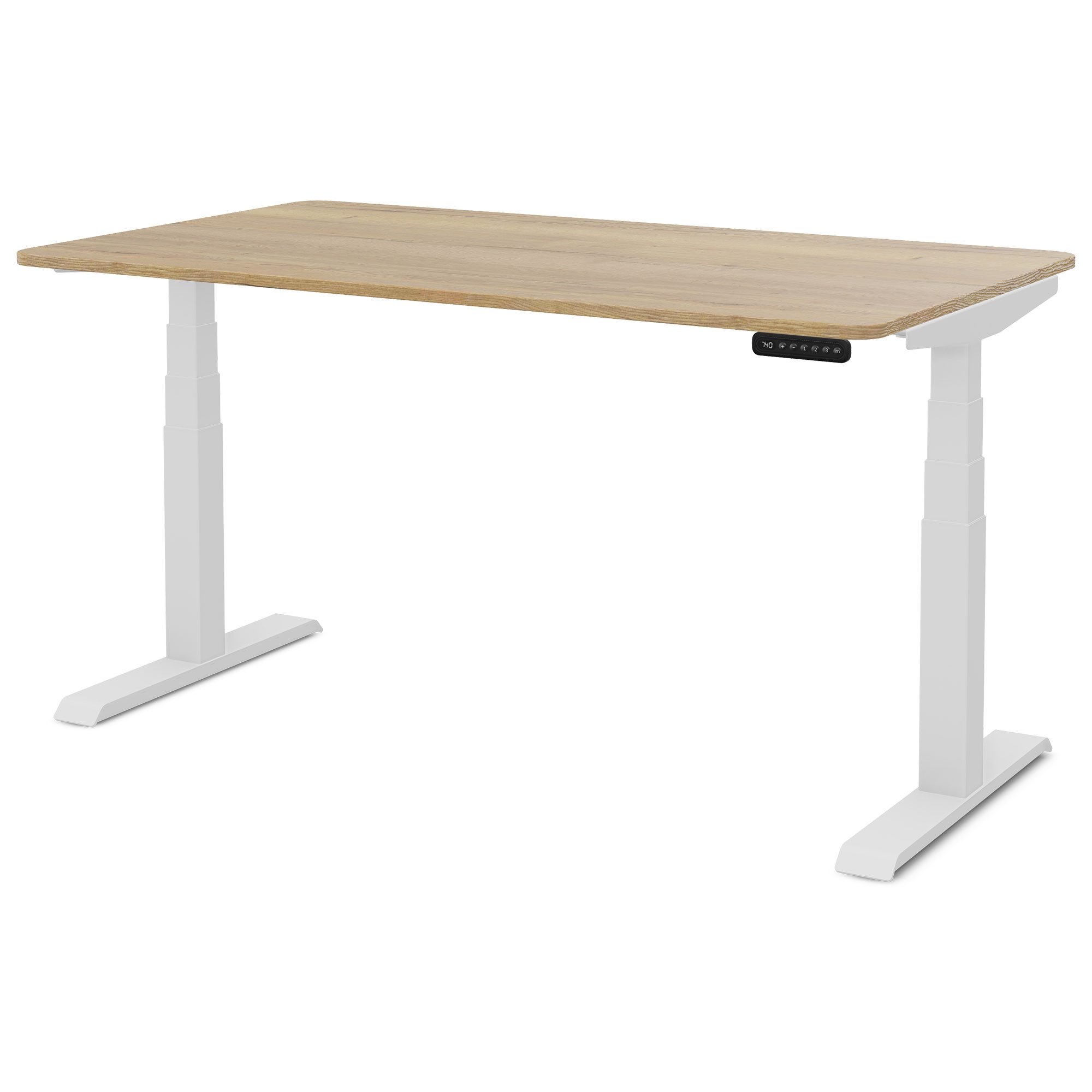 ASSMANN Büromöbel Kinderschreibtisch JUNIOR Curved (Weiß Eiche Natura Kollisions-Schutz, Elektrisch höhenverstellbar, Familiengerecht, Verriegelungsfunktion 2-fach-Motorik Dreifachhub, einfache Montage, für Büro und Homeoffice), TÜV-zertifiziert, Blauer Engel, 5 Jahre Herstellergarantie