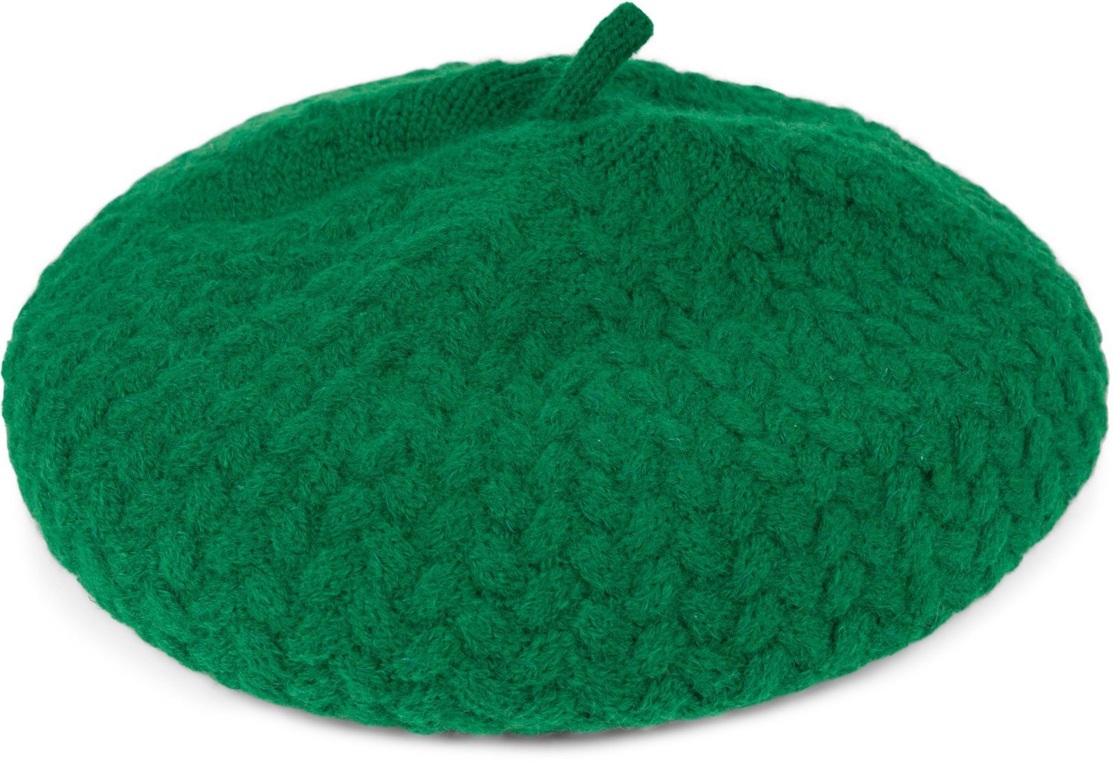 styleBREAKER Baskenmütze Grün Baskenmütze mit Feinstrick (1-St) Flechtmuster