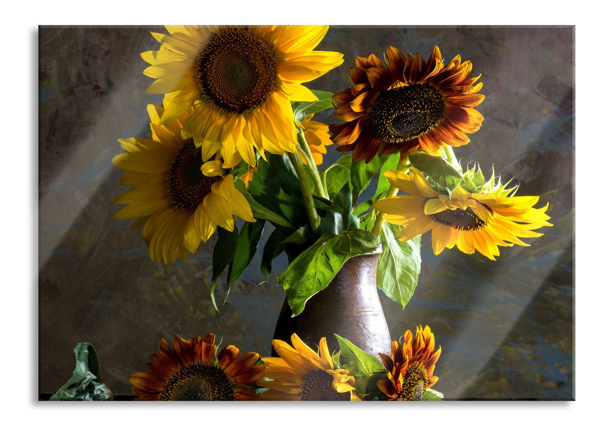 Glasbild Sonnenblumen in edler Vase