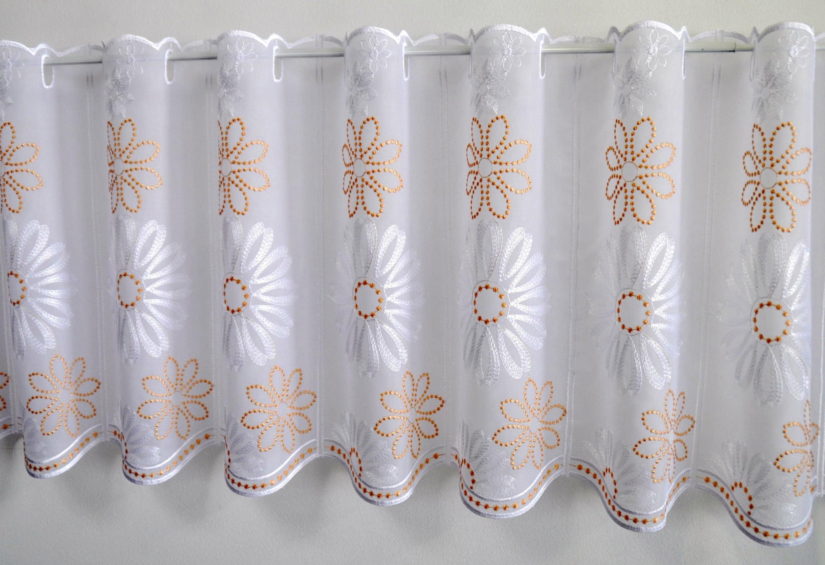 Stickereien Plauen Scheibengardine Lilienzeit, Stangendurchzug (1 günstig online kaufen