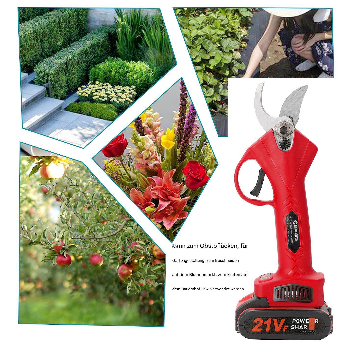 GARRYFIZH Akku-Astschere Bürstenloser Motor 21V Elektrische Astschere Gartenschere, (Gartenschere), Akku Grtenschere Mit Aufbewahrungsbox