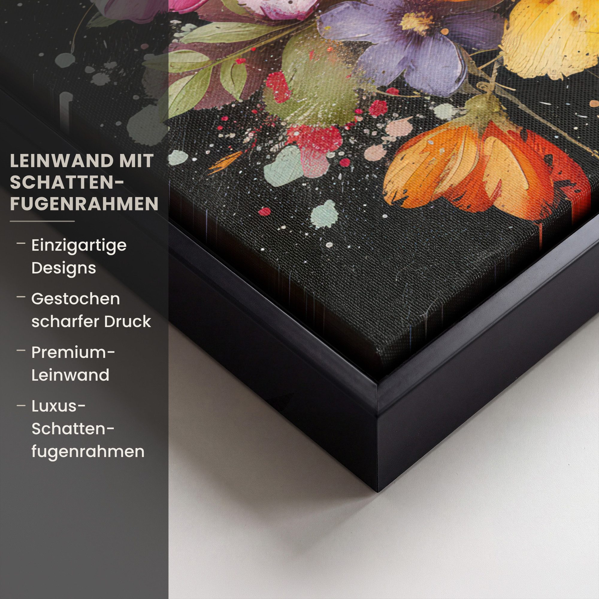 OneMillionCanvasses® Leinwandbild mit Rahmen - Blumen - Graffiti - Farbenfroh - Straßenkunst, Fotodruck (1 St), Bilder, Zimmer Wand Bild Dekoration 30x20cm