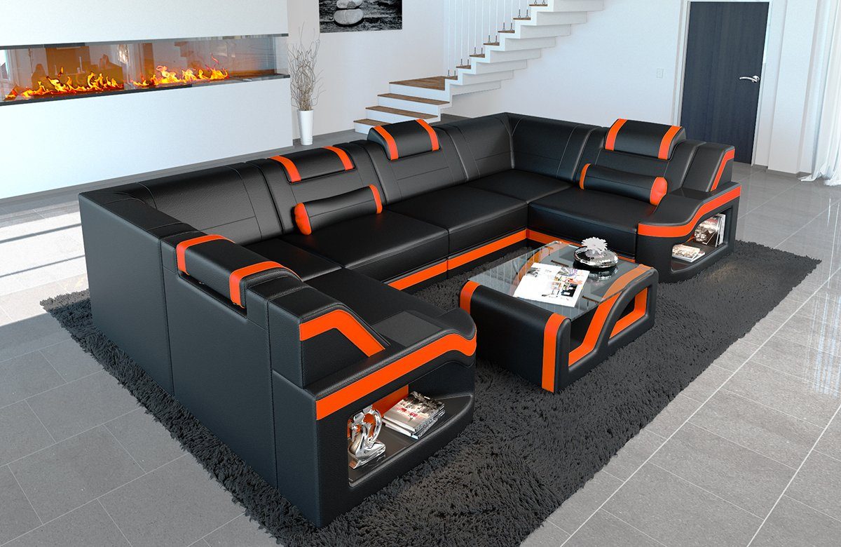 Sofa Dreams Wohnlandschaft »Padua - U Form Ledersofa«, Couch, mit LED,  wahlweise mit Bettfunktion als Schlafsofa, Designersofa